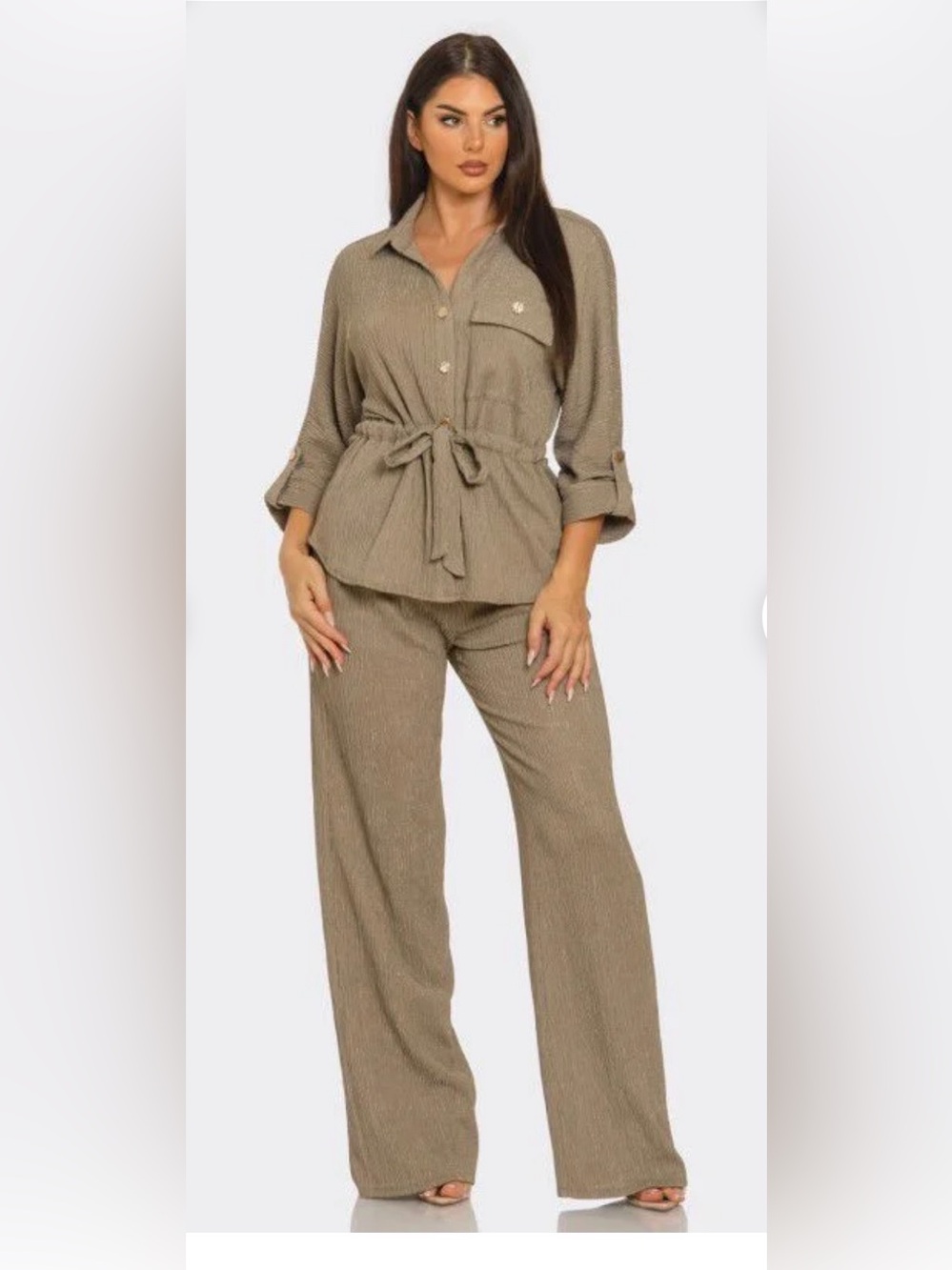 NIP Khaki Two Piece Pant Set. Top and Pants.